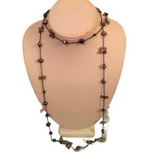 Long Necklace with Butterflies, Bows and Pearls